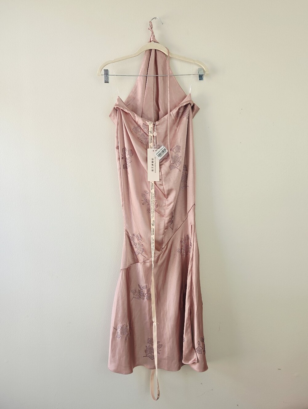 Backless Satin Floral Halter Evening Dress in Dusty Rose - Picture 8 of 9